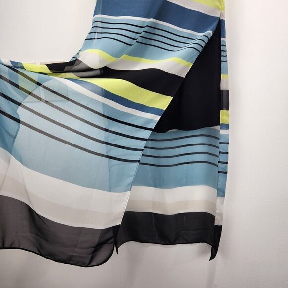Vince Camuto Midi Dress XS Petite Sleeveless Striped Chiffon Flowy Sheer - Picture 5 of 9